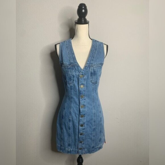 NWT Frame Denim Sleeveless Trucker Pocket Mini Dress - Picture 6 of 14